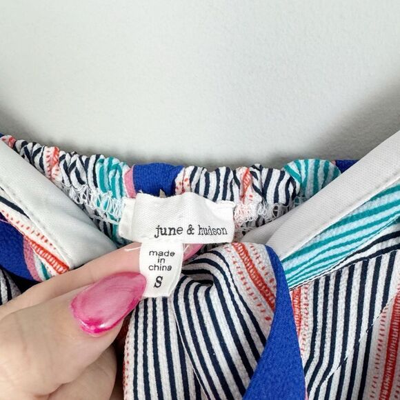 JUNE & HUDSON | Striped Tie Front Multicolor Midi Dress Women’s Size Small - Picture 6 of 10